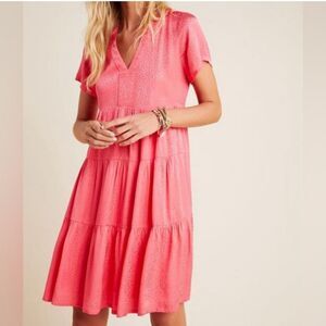 Maeve Anthropologie Sacha Jacquard Tiered Dress Peach Pink Color Size Medium